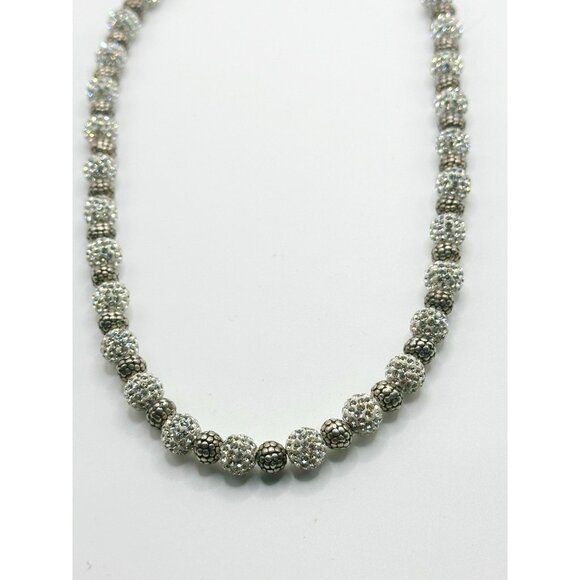 Sterling Aya Jordan Crystal Ball Textured Bead Hook Clasp Necklace 8mm 17" - Picture 3 of 7